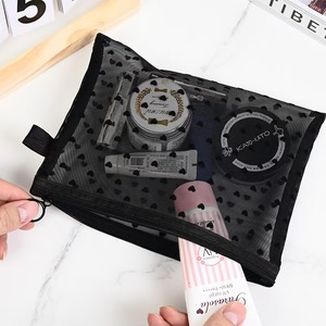 Bolsas de cosméticos de malla con forma de corazón para mujer, Mini bolsas de malla con cremallera, bolsas organizadoras portátiles, bolsos de maquillaje, accesorios de viaje - Product Image 1