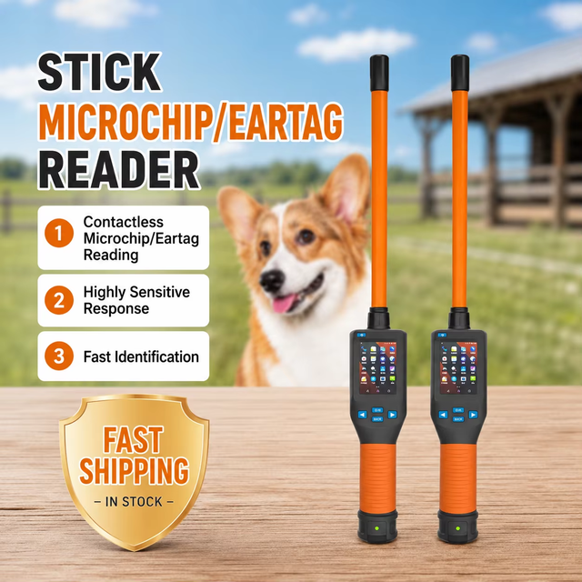 Handheld 134.2kHz RFID Long Range Stick Reader Scanner ISO 7815 Protocol BT Network for Cattle Sheep Ear Tag or Animal Microchip