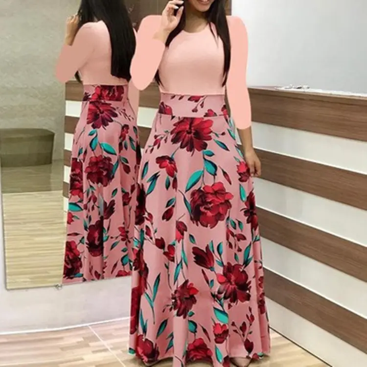Feoya Étnico Falda Larga Casual Estampado Floral Bohemia Maxi Skirt para Verano Playa Viaje para Mujeres