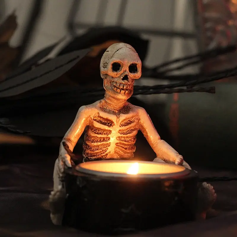 Esqueleto de horror halloween fantasma bruxa, castiçal em resina e artesanato, são adequados para decoração de férias de tablet