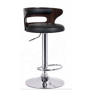 Muebles para el hogar personalizados, sillas giratorias de bar, taburete de bar con forma de barril de madera de nogal y piel sintética para restaurante - Product Image 1