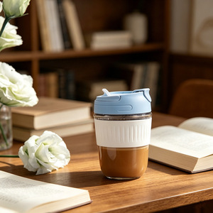 Dual Drink Glass Cup With Lid 350Ml Portable For Coffee And Water On The Go - Product Image 3