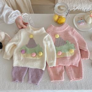 Autunno e inverno Set di due pezzi nuovi <span class=keywords><strong>vestiti</strong></span> per neonati maglione Casual da bambina in peluche albero di natale <span class=keywords><strong>vestiti</strong></span> caldi in tessuto - Product Image 3