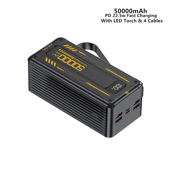 Heavy Duty 50000mAh Li-Polymer Battery Portable Charger 22.5W High Speed Charging Outdoor Torch Light Type-C Input Four