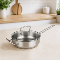 Poêle à frire profonde commerciale en acier inoxydable 2QT avec couvercle, poêle à sauter à induction avec poignée d'aide, poêle de cuisson pour cuisine et restaurant