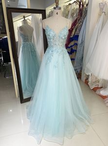 Bán buôn thêu Corset Emerald Lilac không tay prom Dresses bóng Gown Deep V sequin beading vải tuyn A-line công chúa gown - Product Image 6