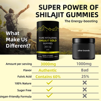 Résine de Shilajit Pur, Gommes de Shilajit Pur de l'Himalaya, Vegan Gold 3000 mg, Haute Puissance, Oligo-éléments, Gomme de Shilajit Pure