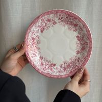 Assiette en porcelaine à imprimé floral rose de style français, assiette à dîner et à dessert en céramique avec glaçure en relief pour la décoration de table de mariage