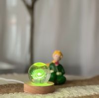 Socle Rond en Bois LED pour Lampe 3D, Socle Lumineux USB Rond en Bois Naturel pour Veilleuse
