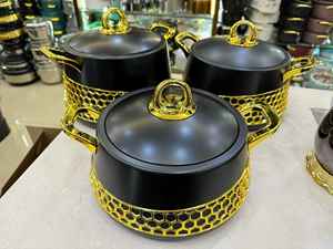 Ensemble de 3 récipients isothermes de luxe avec poignée couronne motif nid d'abeille doré 2L 2.5L 3L – <span class=keywords><strong>Cadeau</strong></span> haut de gamme pour projets de marché et de commerce international - Product Image 3