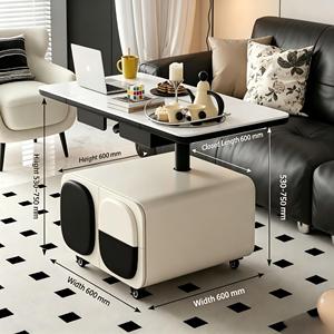 Mesa de Centro Moderna Móvil, Plegable, Ajustable, Rectangular, Minimalista, Multifuncional, para Sala de Estar, con Superficie de Piedra - Product Image 4