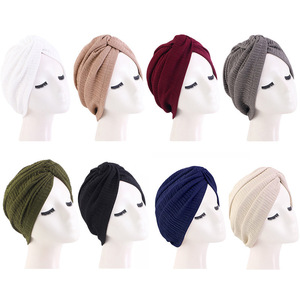 Nouvelles dames plissé couleur unie sommeil indiens casquette croix torsion ethnique Costume chimio Turban femmes - Product Image 6