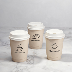 Gobelets à café et à bubble tea jetables à double paroi en papier, écologiques, imperméables, avec impression personnalisée - Product Image 1