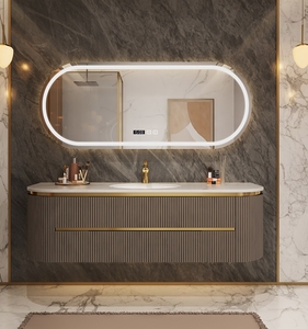 Piastra di quercia di lusso lavabo in ceramica senza cuciture luce ad <span class=keywords><strong>arco</strong></span> semicircolare mobile da bagno per uso alberghiero - Product Image 4
