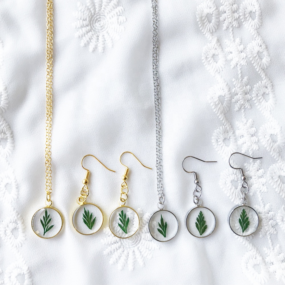 Natur Wald Echte Getrocknete Gepresste Bltter Grner Farn Blten Schmuck  Epoxidharz Ohrringe und Halsketten Set| Alibaba.com