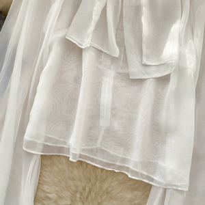 Camisa de gasa estampada para mujer Pajarita de moda con top de red de linterna - Product Image 6