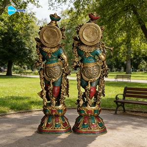 Ensemble de statues de divinités hindoues en bronze coulé sur mesure, sculptées à la main, Krishna jouant de la flûte et Radha, pour la décoration de la maison - Product Image 6