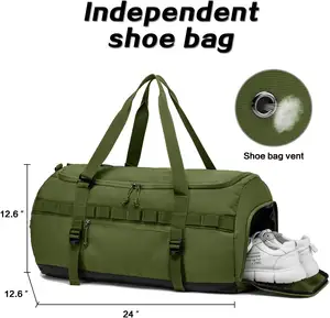 Personalizado grande capacidade 55L impermeável viagem Duffel Bag Weekender saco com sapatos compartimento overnight mochila