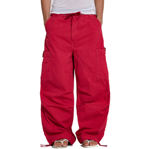 Pantalones Harem de Algodón Rojos para Hombre, Pantalones Cargo Extra Grandes con Bolsillos, Pantalones Plegados hasta la Rodilla, Pantalones Cargo Casuales Ligeros de Verano - Product Image 1