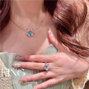 Anillo de Corazón de Plata de Ley S925 con Baño de Oro y Efecto Mariposa Azul Paraiba para Mujer, Joyería Vintage, Regalo - Product Image 4