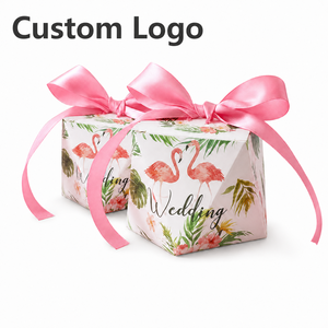 Boîte cadeau personnalisée <span class=keywords><strong>pas</strong></span> chère pour enfants, imprimée flamant rose, boîte à bonbons en papier pliable créative et mignonne pour anniversaire ou mariage avec ruban rose - Product Image 1