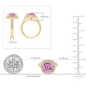 แหวนทองคำ 14K ประดับพลอยสีชมพูทรงคุชชั่นสำหรับผู้หญิง ดีไซน์โรแมนติก ประดับเพชรแบบพาเว่ แหวนหมั้นประดับแซฟไฟร์สังเคราะห์ทรงฮาโล ดีไซน์เพชรสวยงาม - Product Image 2