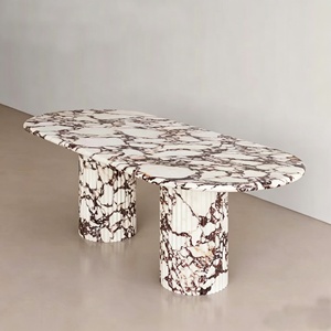 Table à manger ovale en marbre Calacatta Viola de luxe UnionStone, pierre naturelle polie, base en colonne cannelée pour salle à manger à domicile - Product Image 2