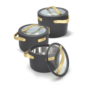 Ensemble de casseroles en acier inoxydable avec couvercles en verre, ustensiles de cuisine ronds durables pour tous les types de cuisinières, diamètre 20 cm, design minimaliste - Product Image 1