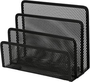 Bureau En Métal Noir de Bureau En Treillis Métallique 5 Pièces Ensemble Organisateur de Bureau avec 2 Niveaux bac à Documents, porte-Stylo, porte-notes - Product Image 4