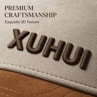 Gorra Trucker Premium con Visera de Gamuza, Bordado 3D en Relieve, Frente Beige, Parte Trasera de Malla Marrón, Logotipo Personalizado, Cierre a Presión, Fabricante OEM