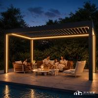 Pergola en profilés métalliques en aluminium, élégante, luxueuse, moderne, carrée, avec revêtement en poudre, durable, imperméable, résistante au vent, protection UV