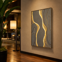 Décoration murale LED artisanale abstraite en toile, matériaux mixtes, sable et corde de chanvre pour projets de villas et d'hôtels