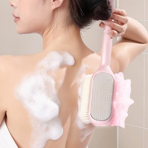 Bath Brush Soft Bristles Long Handle 3 In 1 Exfoliating Back Scrubber With Sponge Massage Tool For Shower Cleaning - Product Image 1
