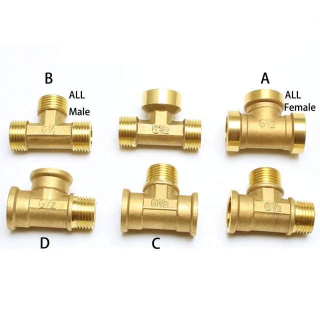 Brass Pipe Fitting Water Oil Gas Coupler Connector Adapter Male Female Thread 1/8" 1/4" 3/8" 1/2" BSP Tee Type Copper