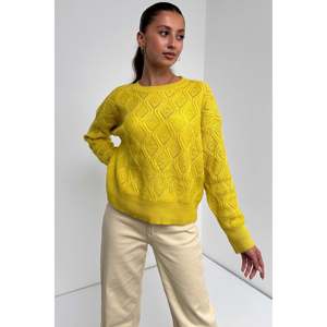 Suéter de Punto Texturizado Amarillo para Mujer, Manga Larga, Casual, Otoño, Talla Única, Cuello Redondo - Product Image 1