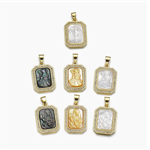 YH2073 Pendentif vintage en <span class=keywords><strong>coquillage</strong></span> naturel plaqué or avec micro-pavé de zircon cubique, breloques Saintes pour bijoux DIY femme - Product Image 1
