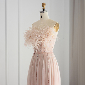 Jancember LSCZ136 Boho Plume Sans Manches Soirée Formelle Robes De Soirée Pour Femmes - Product Image 4