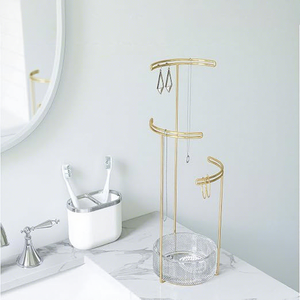Modern Gold Jewelry Stand with Glass Base for <b>Necklace</b> Earring <b>Storage</b> Display Organizer - Product Image 3