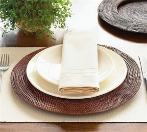 Assiettes de présentation en lin texturé 13 pouces pour mariage, <span class=keywords><strong>fête</strong></span> disco, rangement domestique, style rustique, vente en gros, beige, bambou, pour table à manger - Product Image 5