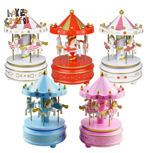 Plastic Whirligig Birthday Gift hand-turned music box Wooden Merry-Go-Round Carousel Music Box