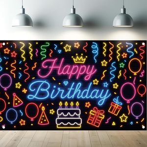 Fondo de Fotografía de Neón de <span class=keywords><strong>Feliz</strong></span> <span class=keywords><strong>Cumpleaños</strong></span> en Oferta, Banner para Fiesta, Fondo para Baby Shower, Personalizable - Product Image 4