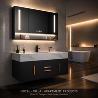 Meuble-lavabo moderne sur mesure pour hôtel et villa avec miroir intelligent, panneau MDF et glissières de tiroir à fermeture douce
