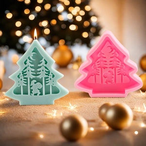 Molde de Silicona para Velas con Aroma a Árbol de Navidad, Color Rosa, No Tóxico, Reutilizable, Resistente al Calor, Decoración Festiva para el Hogar, Regalos para Celebraciones Invernales - Product Image 1
