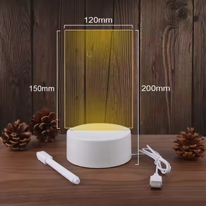 مصباح ليلي LED ثلاثي الأبعاد شفاف وعصري، مصباح طاولة إبداعي بضوء أبيض دافئ قابل لإعادة الكتابة، قاعدة خشبية أكريليك فارغة لغرفة النوم والمعيشة - Product Image 2