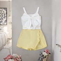 Ensemble de vêtements décontractés trois pièces pour filles YY Summer, couleur unie, débardeur à nœud halter, culottes irrégulières, ceinture, polyester/coton respirant
