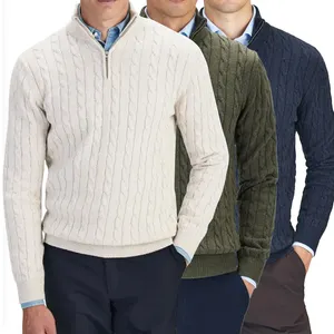 2024 nouveau Design câble tricot pull hommes coton côtes vêtements pull demi fermeture éclair personnalisé hiver grande taille tricot chandails pour hommes