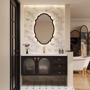 High end customized French retro ceramic basin solid wood intelligent <b>mirror</b> cabinet wall mounted bathroom cabinet - Product Image 2