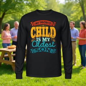 Mi hijo favorito es mi hijo mayor, camiseta vintage de manga larga, unisex, para adultos, con cuello redondo, serigrafía, para reunión familiar - Product Image 3