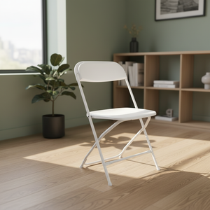 White Plastic Folding <b>Chair</b> <b>Outdoor</b> Garden <b>Chair</b> Minimalist Design <b>Stackable</b> for Events and <b>Outdoor</b> Use - Product Image 1