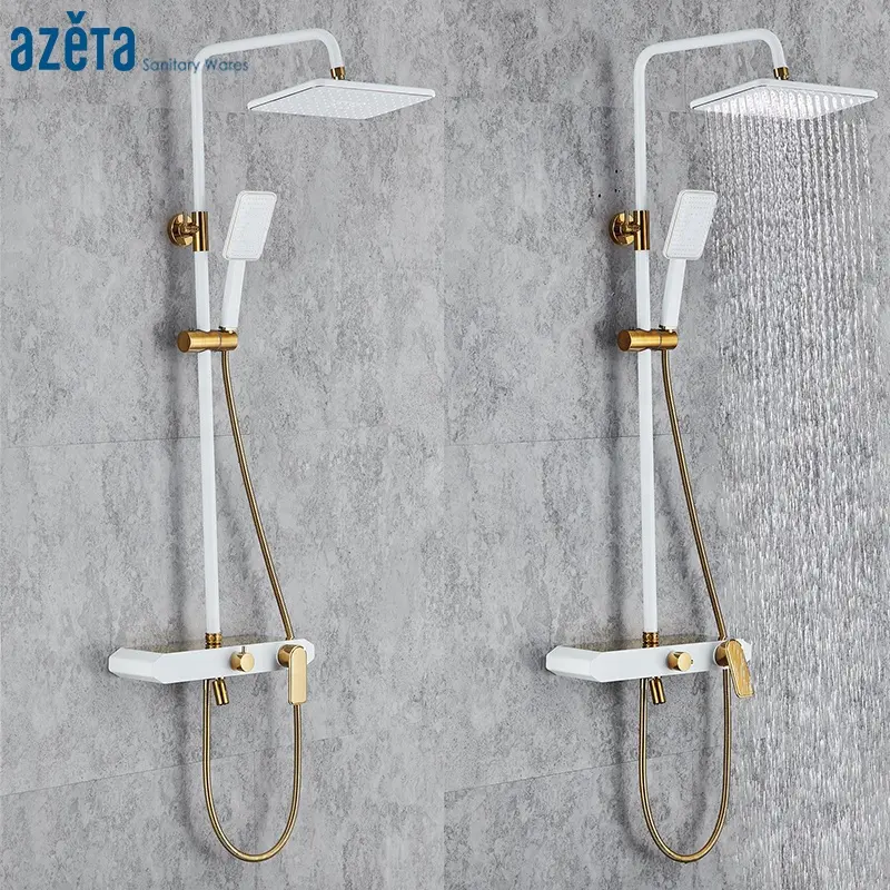 Rideaux de salle de bains blanc + or, ensemble de douche pluie, kit de mélangeur de douche, nouveau Design